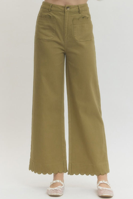 Sophia Scalloped Wide Leg Pants | Olive
