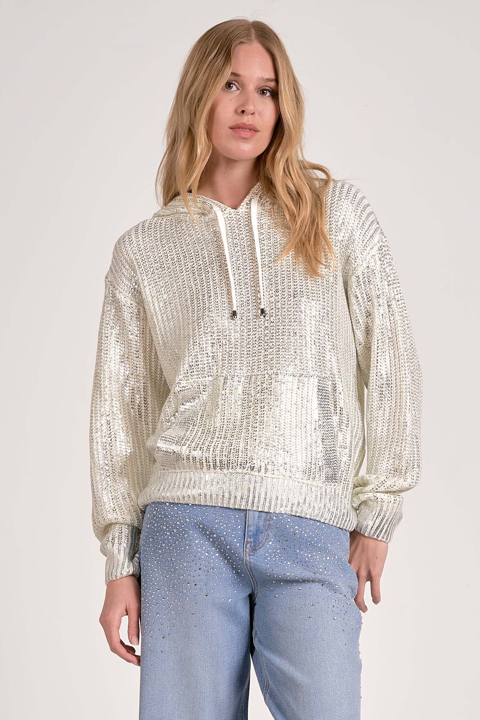 Emilee Sequin Hoodie | White