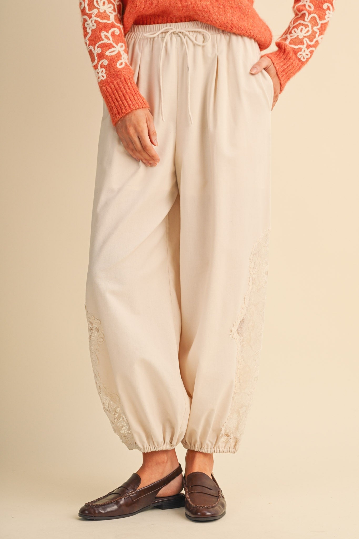 Mabel Lace Detail Balloon Pants | Cream