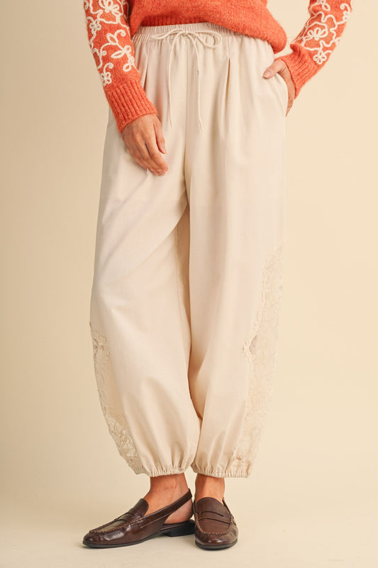 Mabel Lace Detail Balloon Pants | Cream