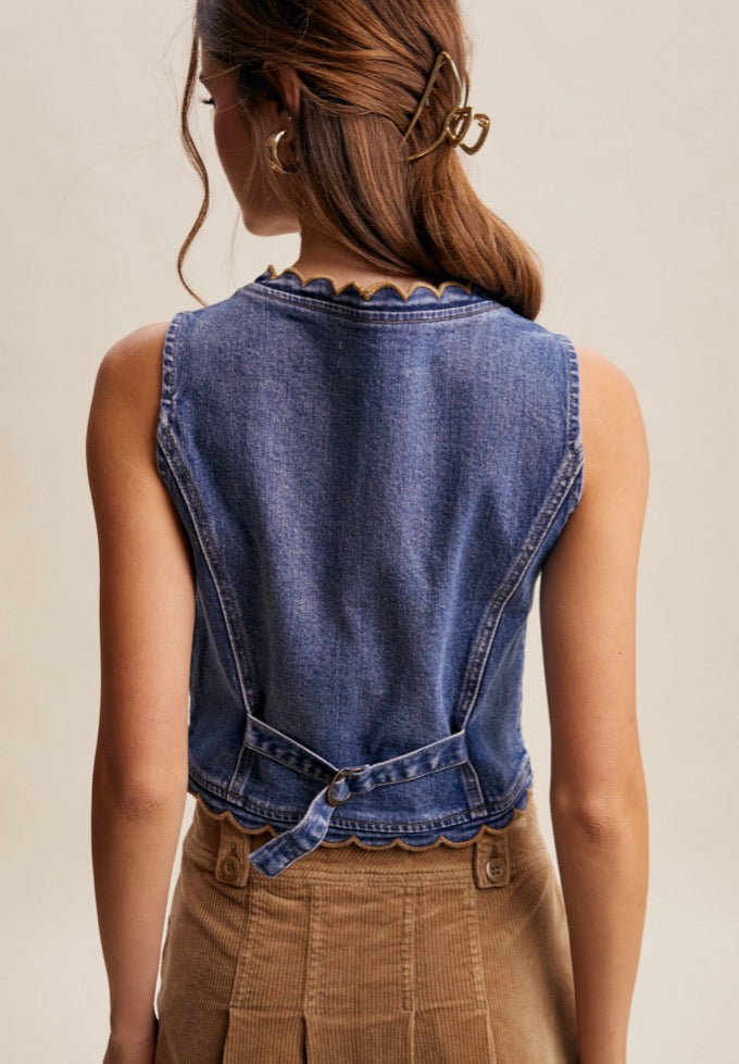 Kelsey Scallop Trim Denim Vest