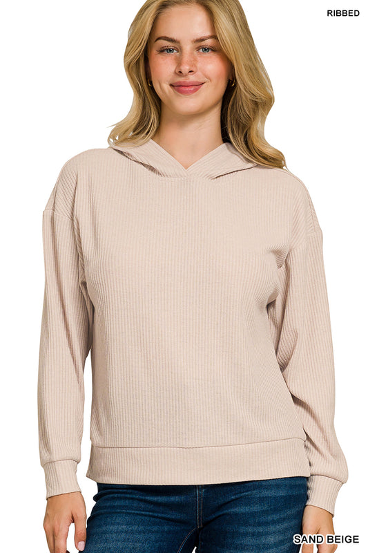 Aurora Ribbed Hoodie | Sand Beige