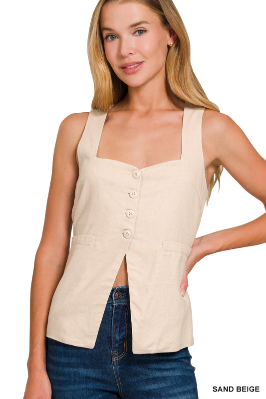 Riley Button Down Vest | Lt. Mocha
