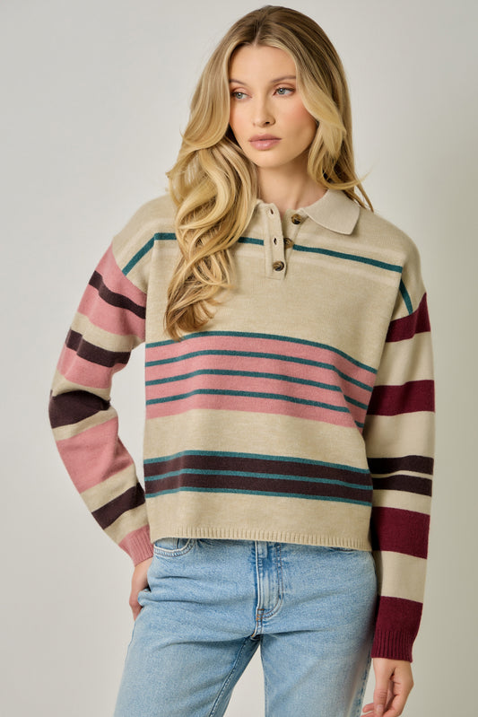 Victoria Multistripe Polo Sweater