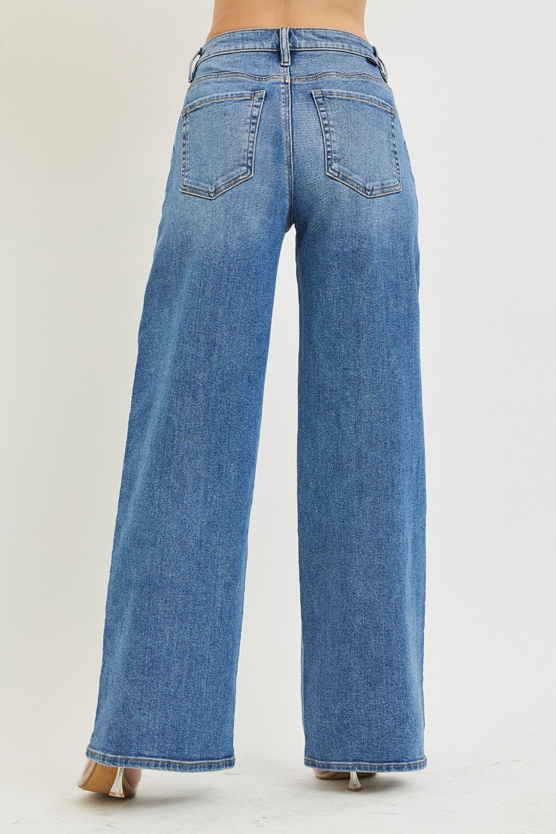 Risen Wide Leg With Side Stripe Jeans | Medium