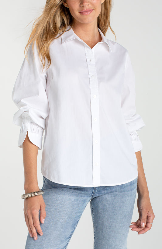 Liverpool Adjustable Sleeve Button Front Top | White