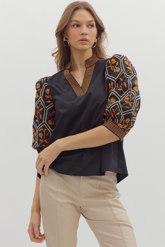 Jaylah Patterned Sleeve Top