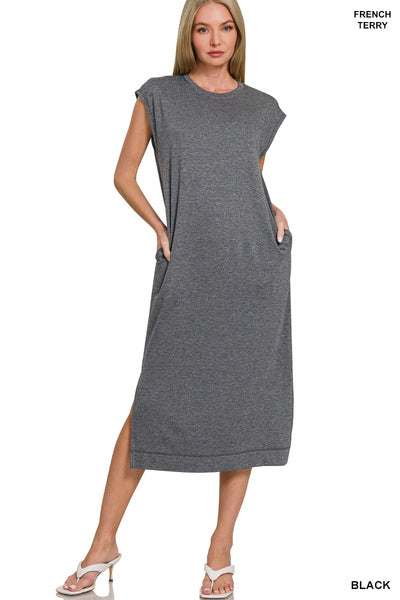 Zoe French Terry Midi Dress | Black