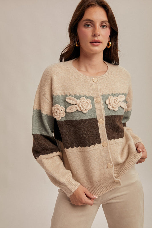 Emma Colorblock Rosette Cardigan