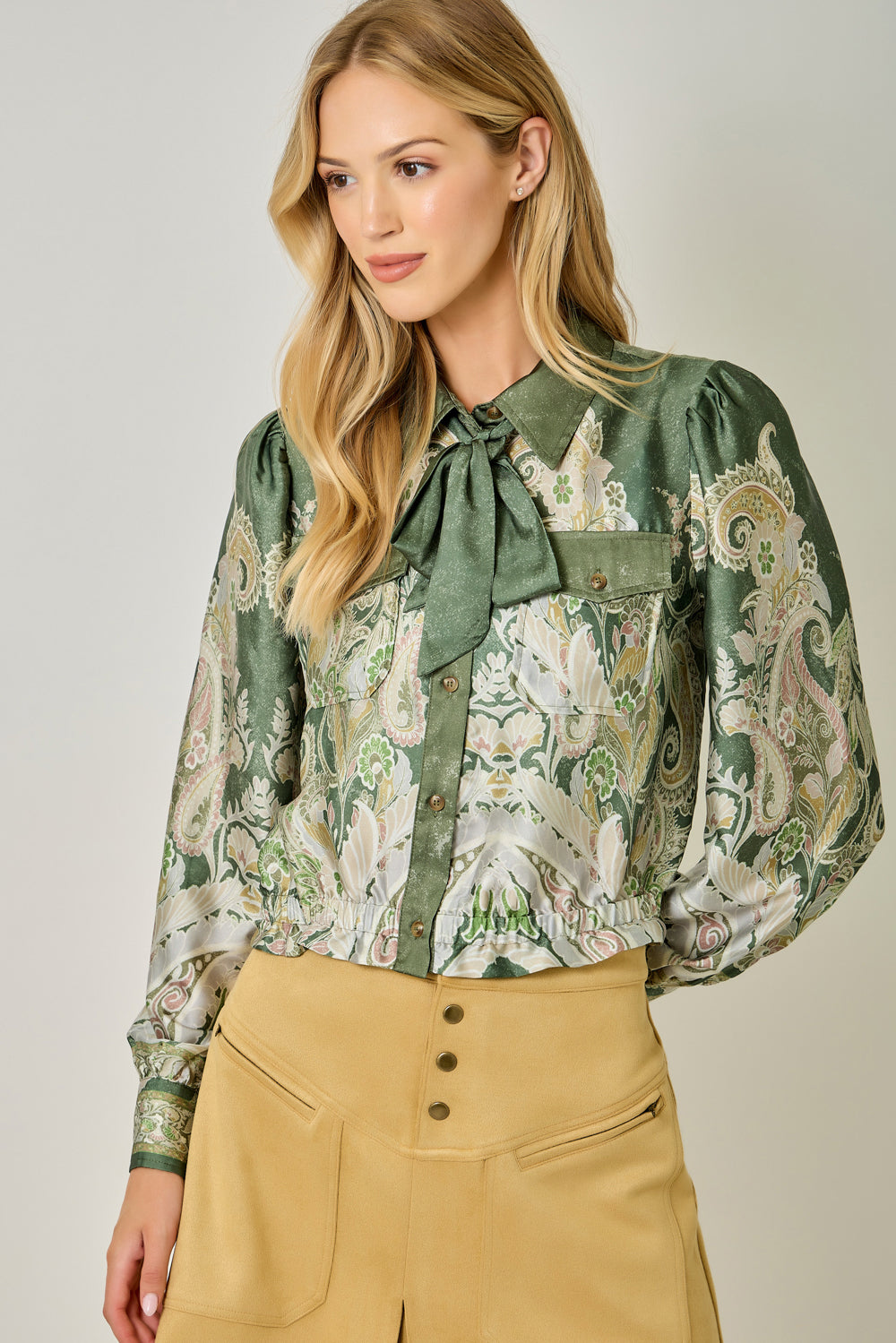 Monica Paisley Print Tie-Neck Blouse