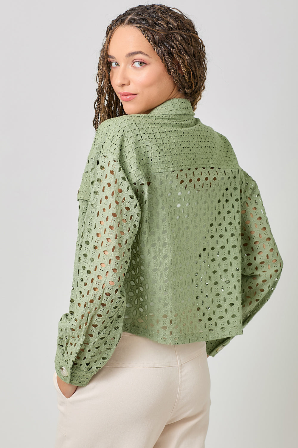 Everly Button Down Mixed Eyelet Jacket