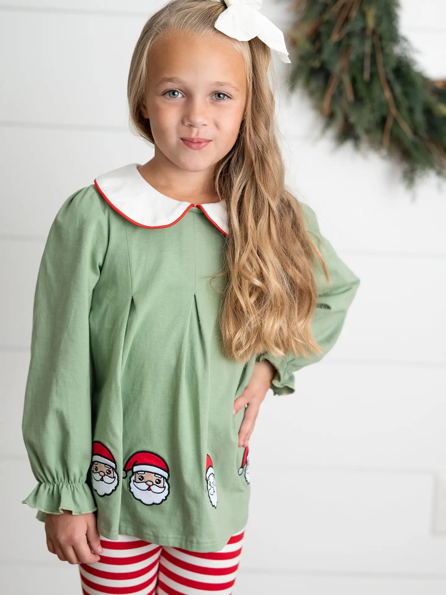 Kids Christmas Candy Cane Stripe Santa Ruffle Legging Set