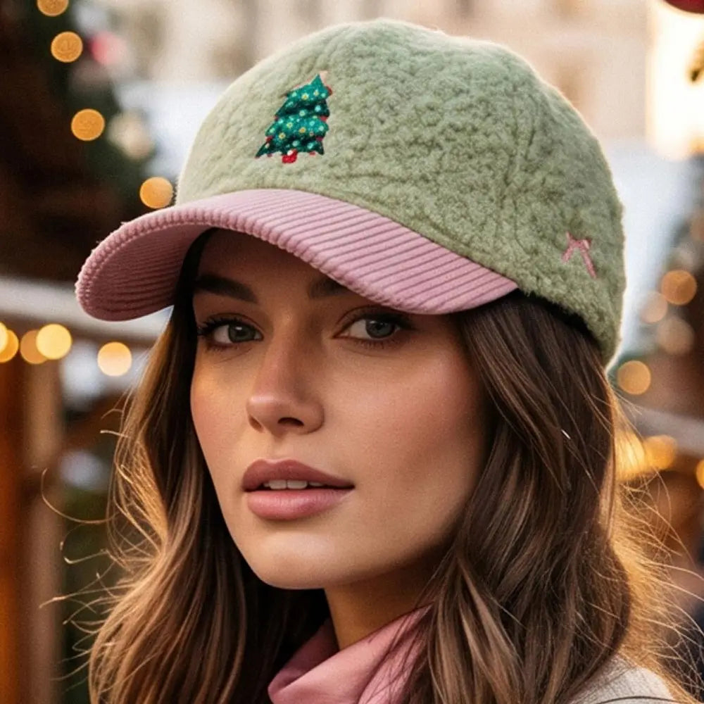 Christmas Tree Embroidered Fuzzy Corduroy Baseball Cap