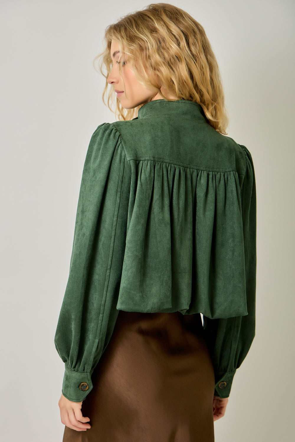 Diana Suede Gathered Blouson Jacket | Green