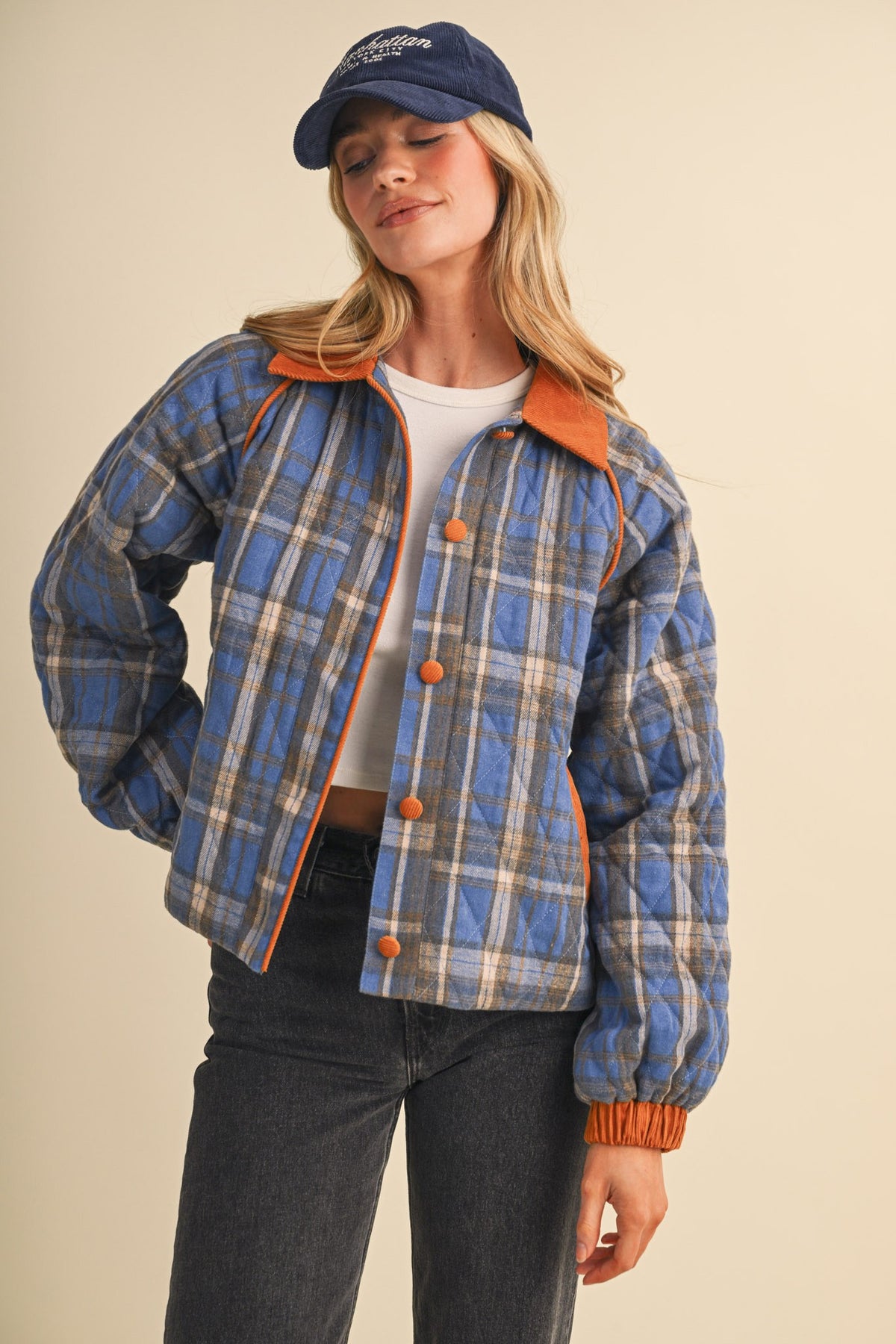 Riley Plaid Quilted Jacket With Contrast Corduroy