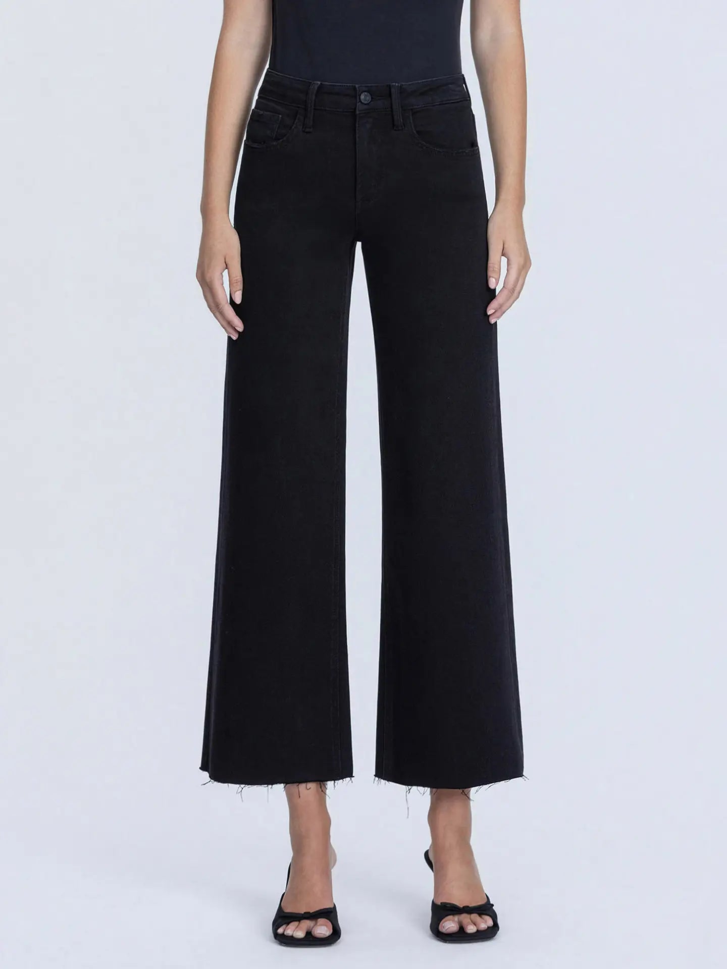 Vervet High Rise Raw Hem Crop Wide Leg Jeans | Black