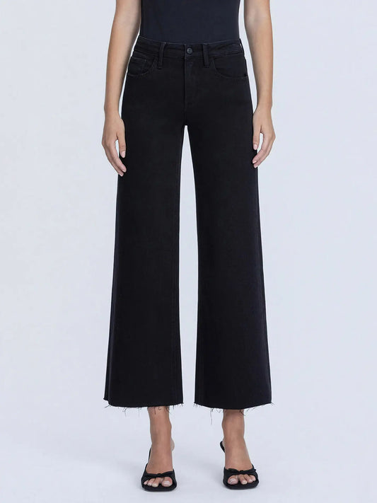 Vervet High Rise Raw Hem Crop Wide Leg Jeans | Black