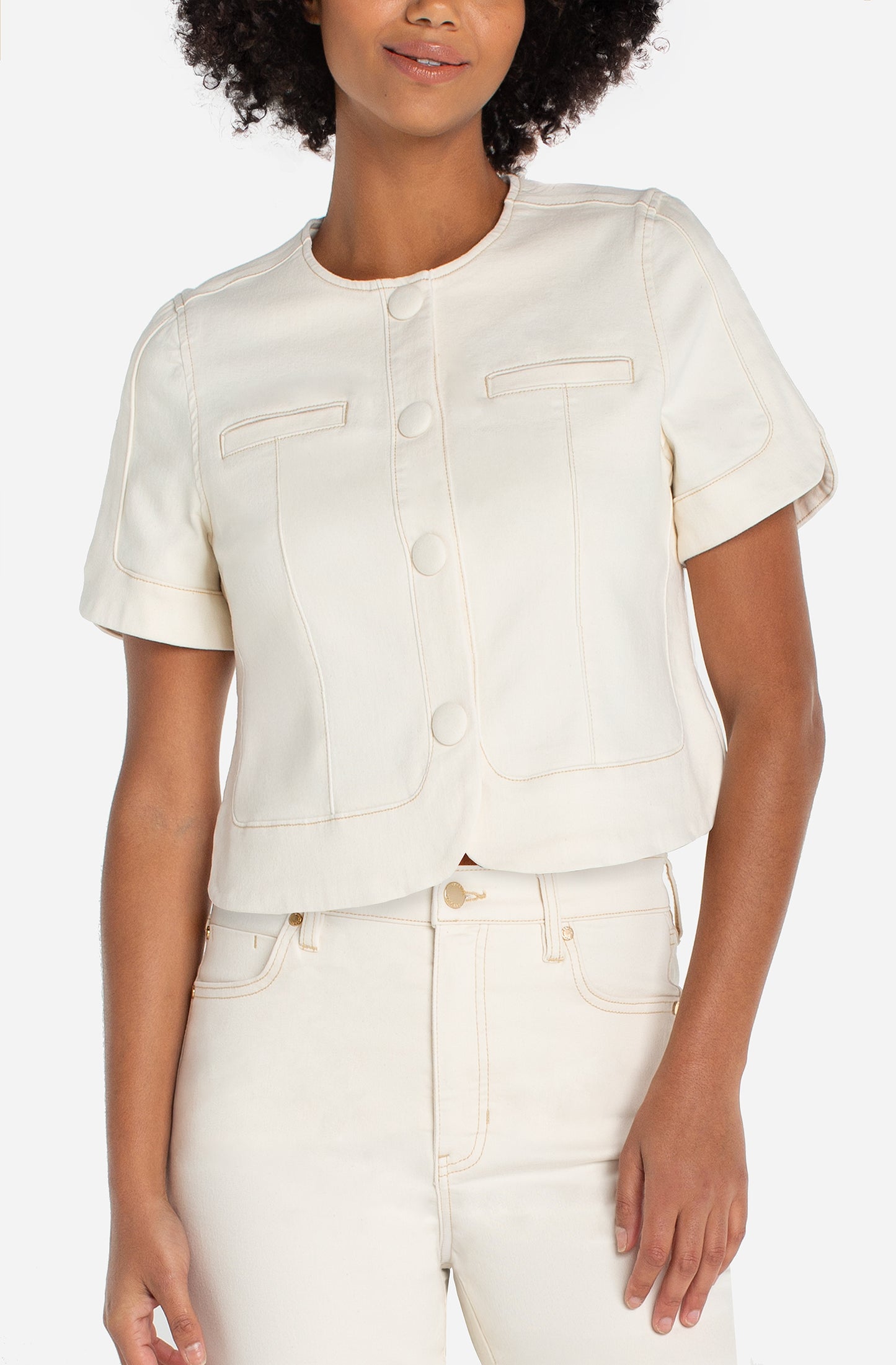 Liverpool Collarless Short Sleeve Cropped Jacket | Desert Dunes