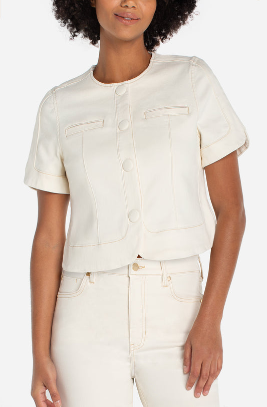 Liverpool Collarless Short Sleeve Cropped Jacket | Desert Dunes
