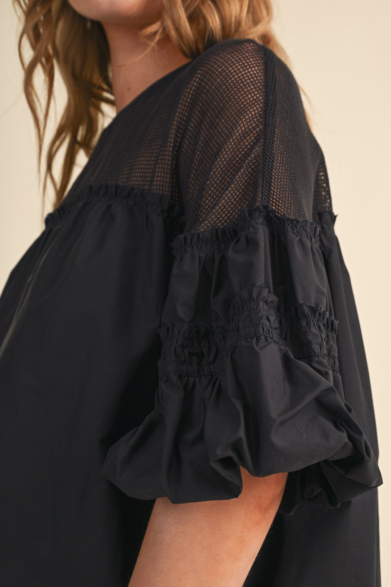Rowan Sheer Mesh Yoke Bubble Sleeve Top