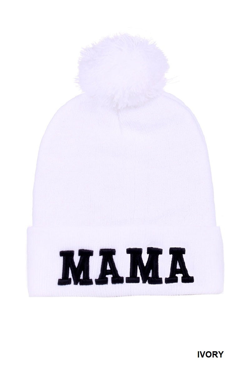 Momma Embroidered Beanie Hat | Ivory