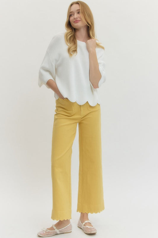 Sophia Scalloped Wide Leg Pants | Yellow