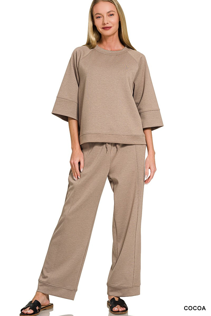 Madison Scuba 3/4 Sleeve Pullover & Pants Set | Cocoa