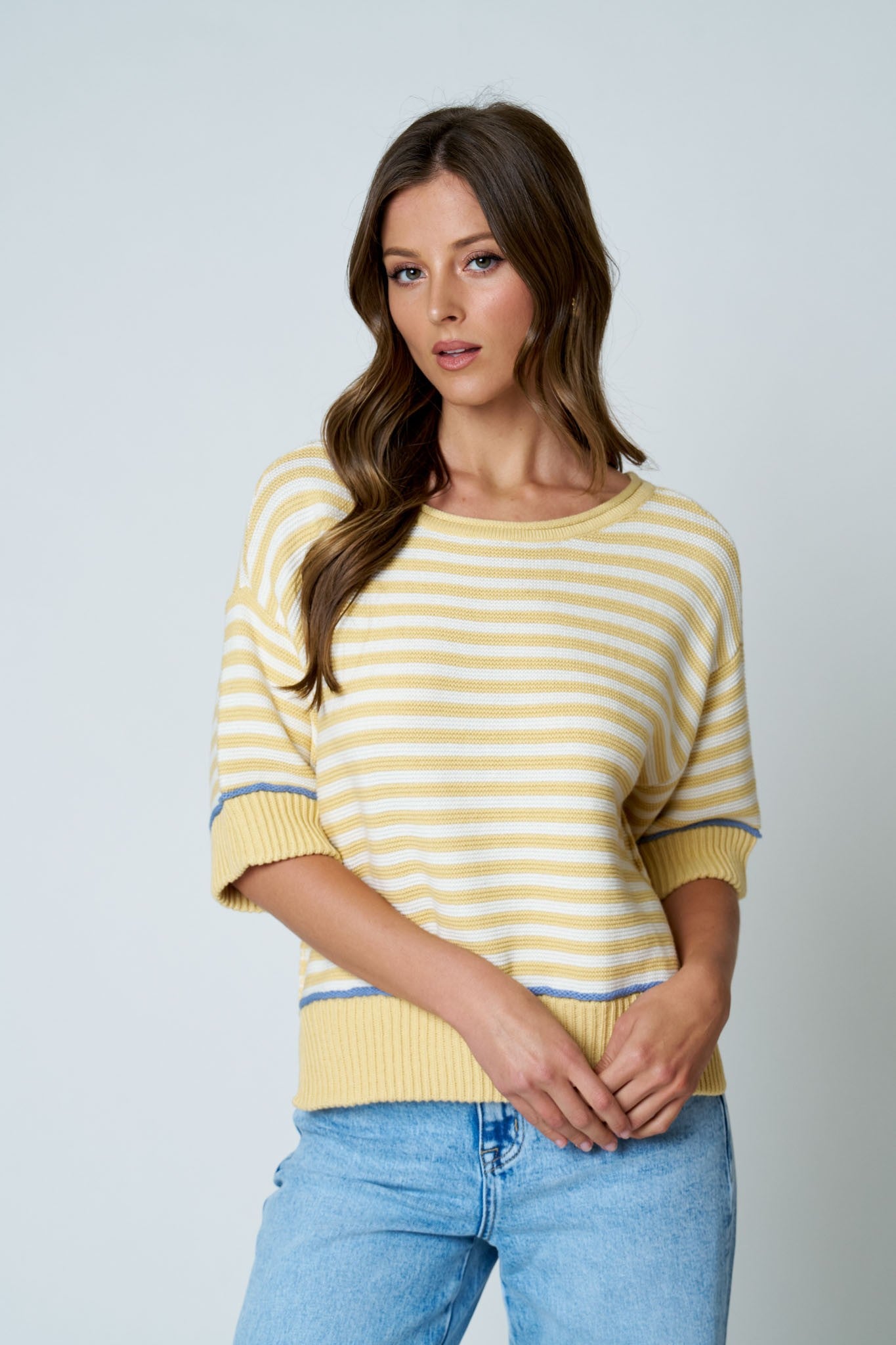 Ariah Stripe Raw Edge Sweater | Butter Yellow