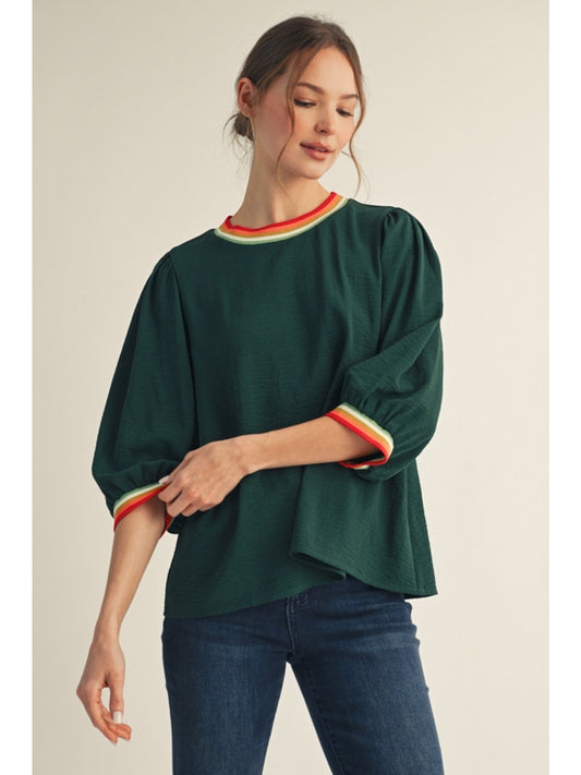 Kiera Striped Ribbing Top | Green