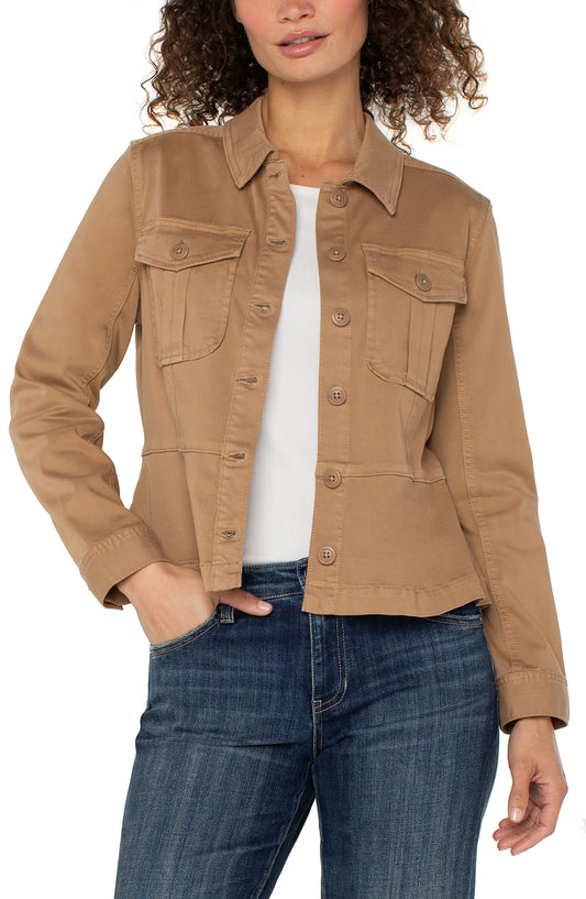 Liverpool Peplum Hem Trucker Jacket | Camel