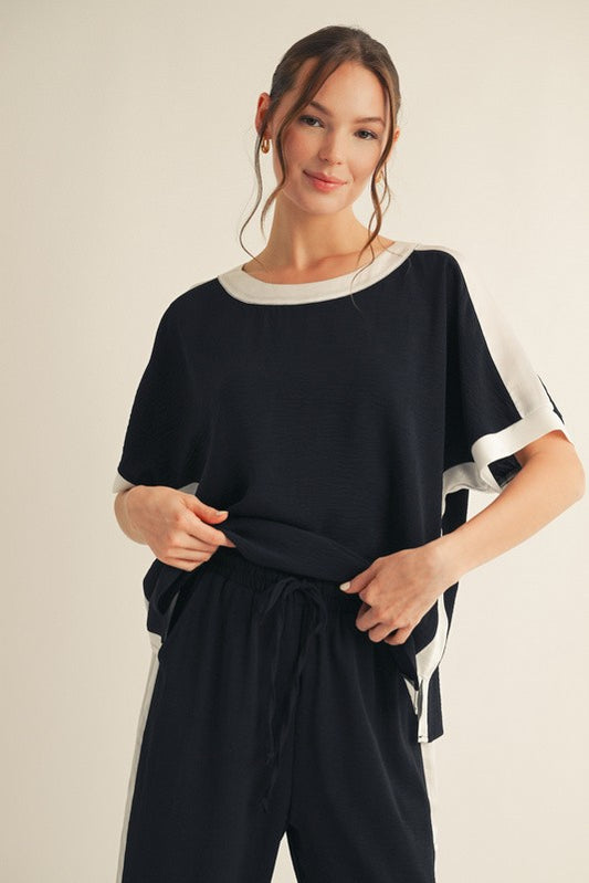 Alanna Side Stipe Top | Black
