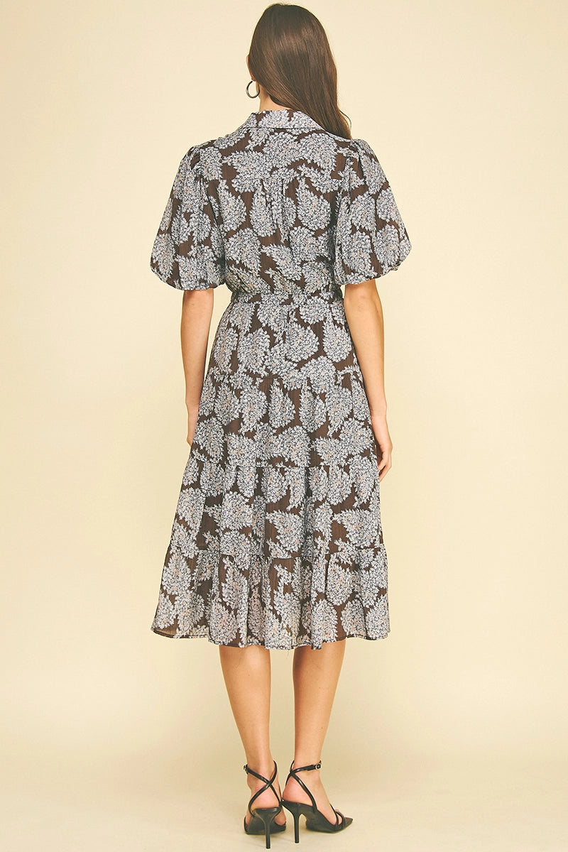Sara Floral Button Down Tiered Midi Dress