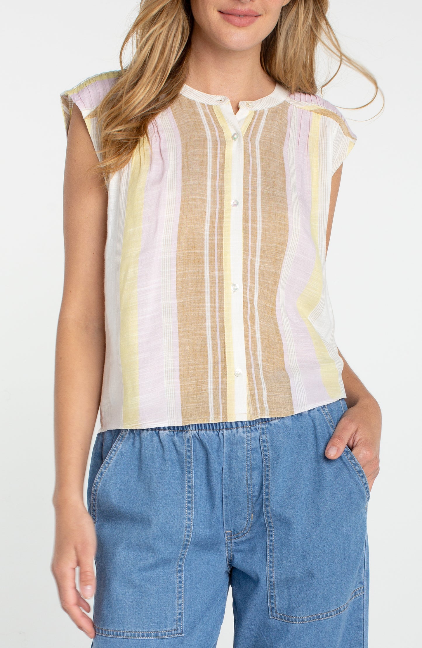 Liverpool Dolman Button Front Woven Blouse | Neapolitan Stripe