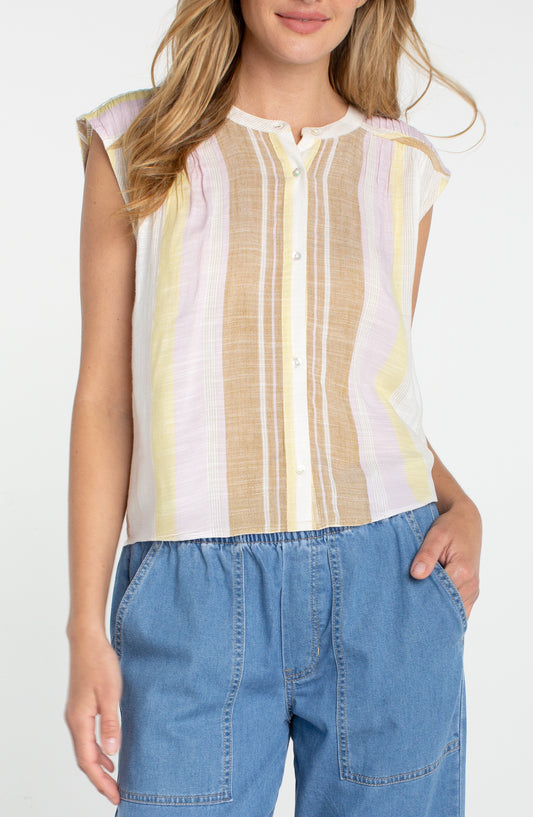 Liverpool Dolman Button Front Woven Blouse | Neapolitan Stripe