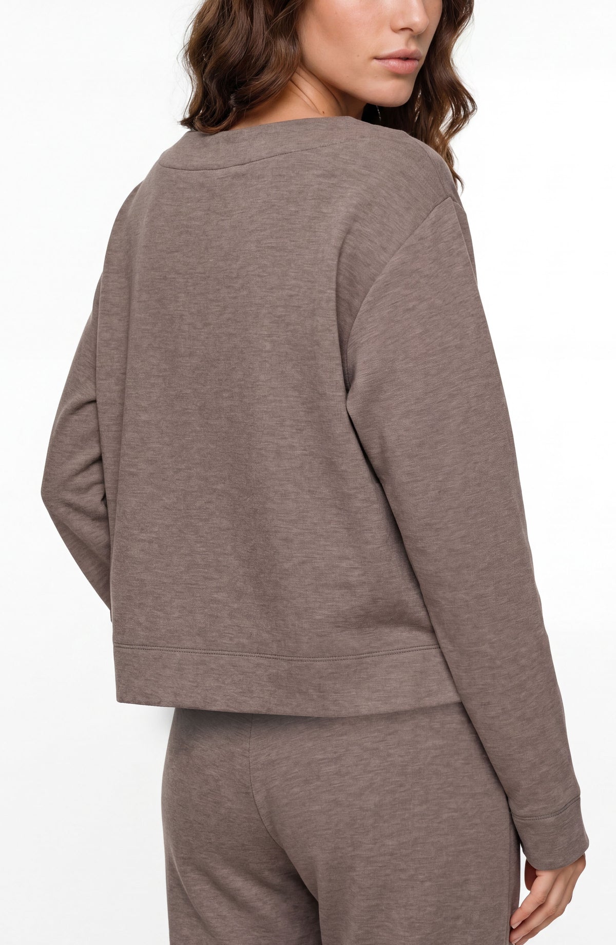Liverpool Long Sleeve Boat Neck Top | Heathered Taupe