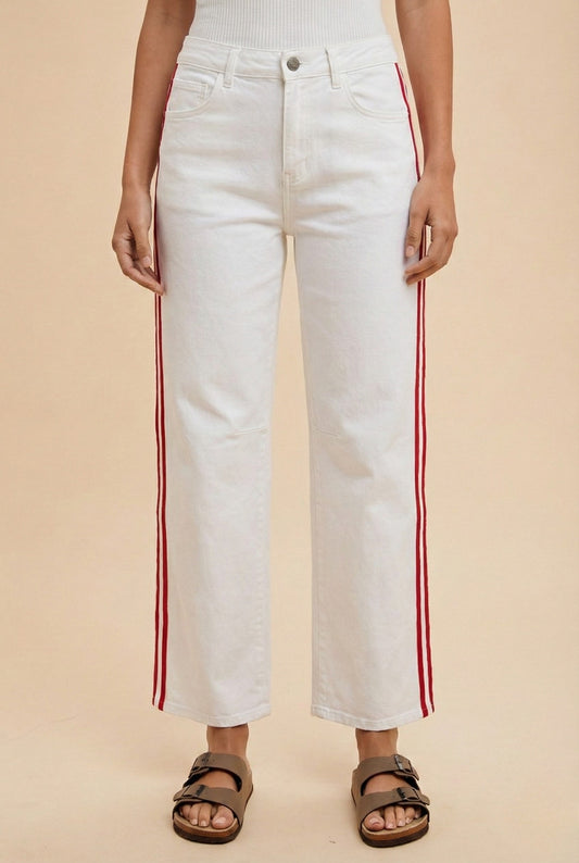Judy Straight Leg Denim w/ Side Stripe Detail