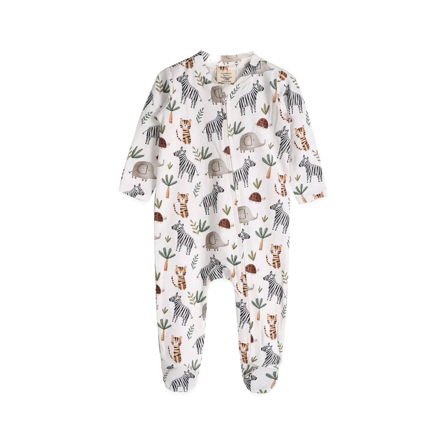 Savannah Animals Baby Zippered Footie Jumpsuit (Organic Cotton)