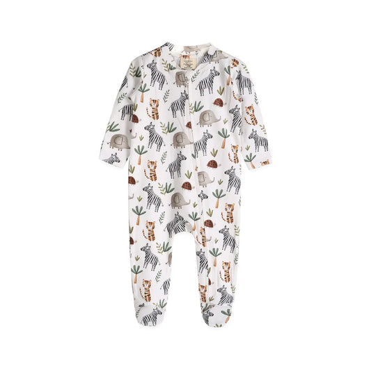 Savannah Animals Baby Zippered Footie Jumpsuit (Organic Cotton)