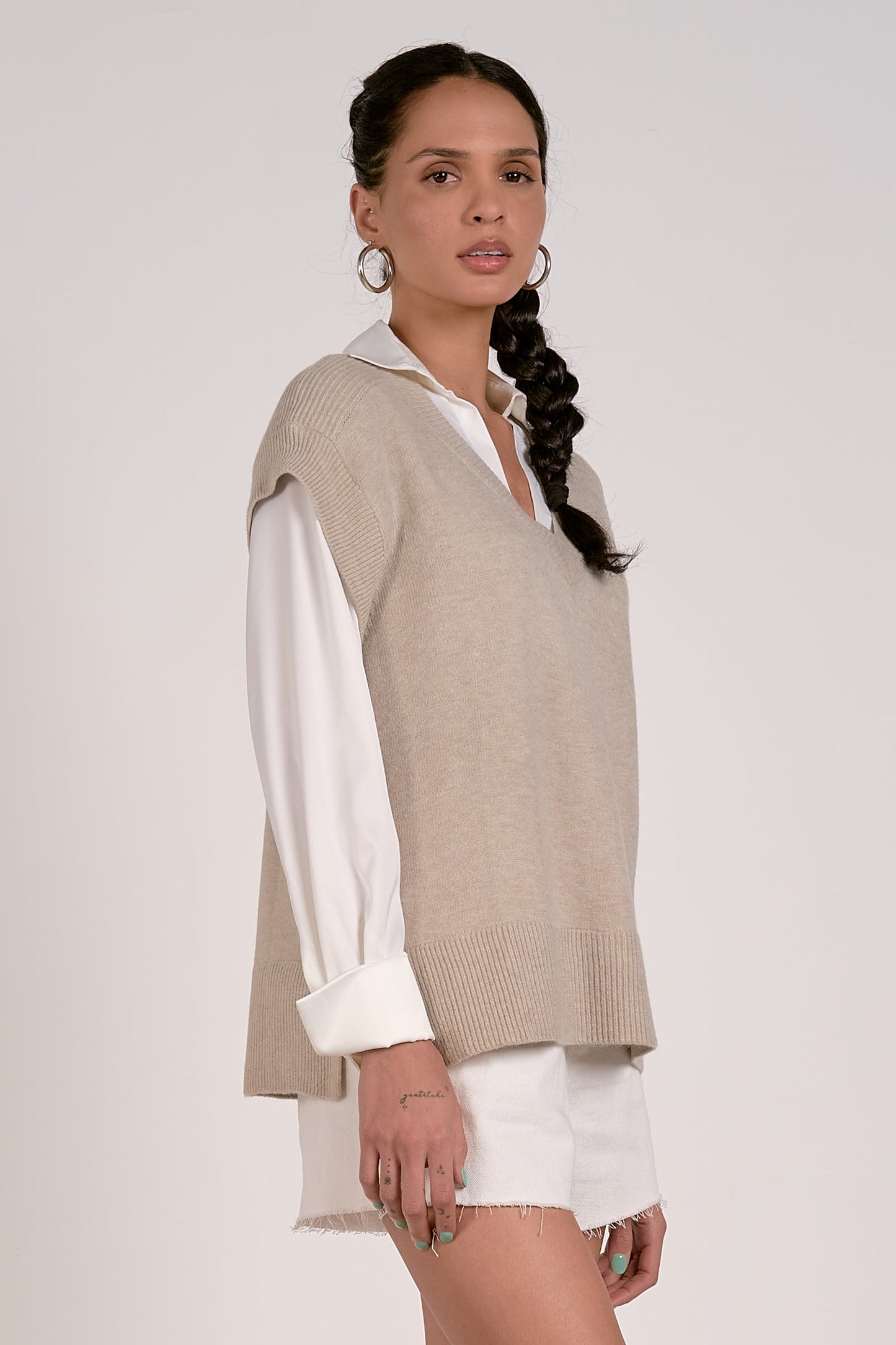 Joel Sweater Vest Blouse Combo | Beige