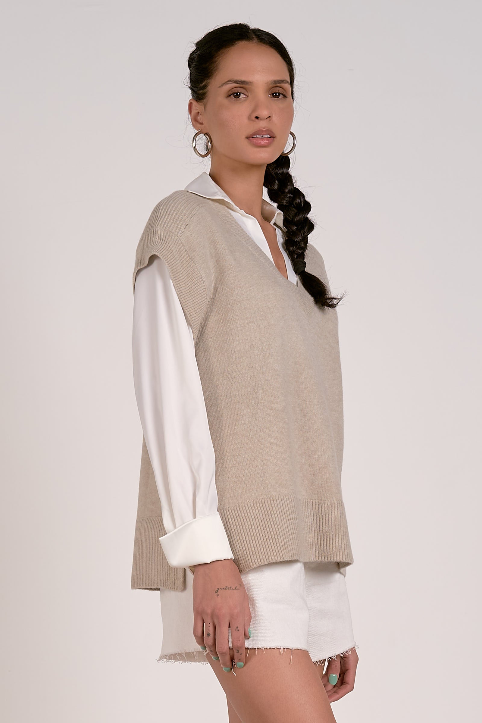Joel Sweater Vest Blouse Combo | Beige
