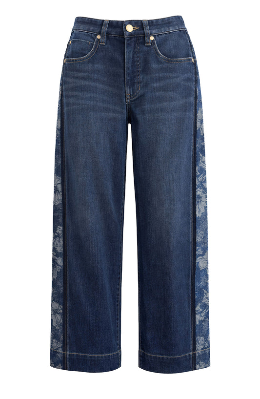 Liverpool Stride Wide Leg w/ Jacquard Blocking | Indigo Gardens