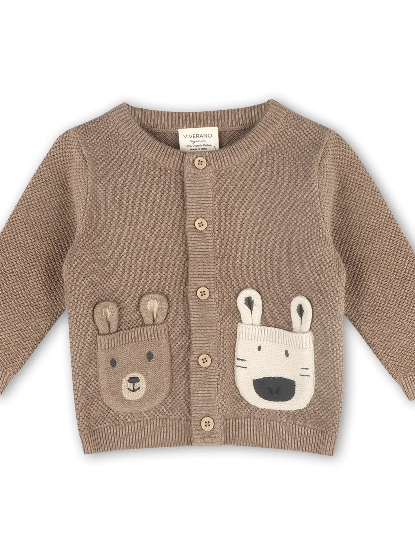 Animal Pocket Button Cardigan Baby Sweater (Organic Cotton)