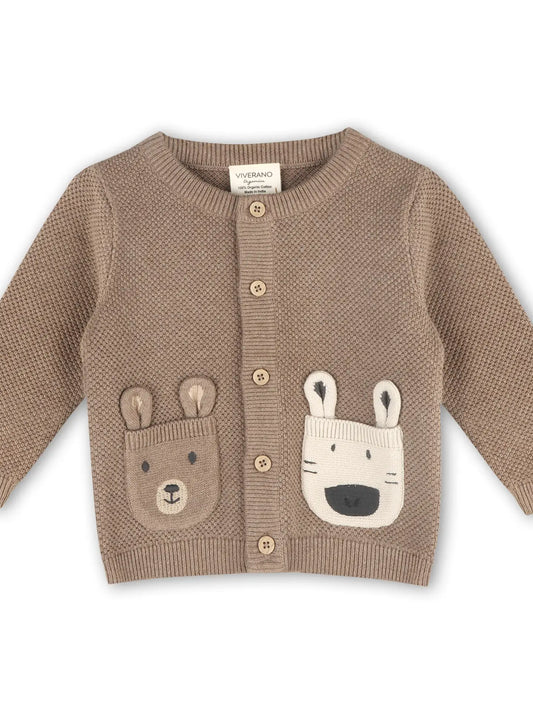 Animal Pocket Button Cardigan Baby Sweater (Organic Cotton)