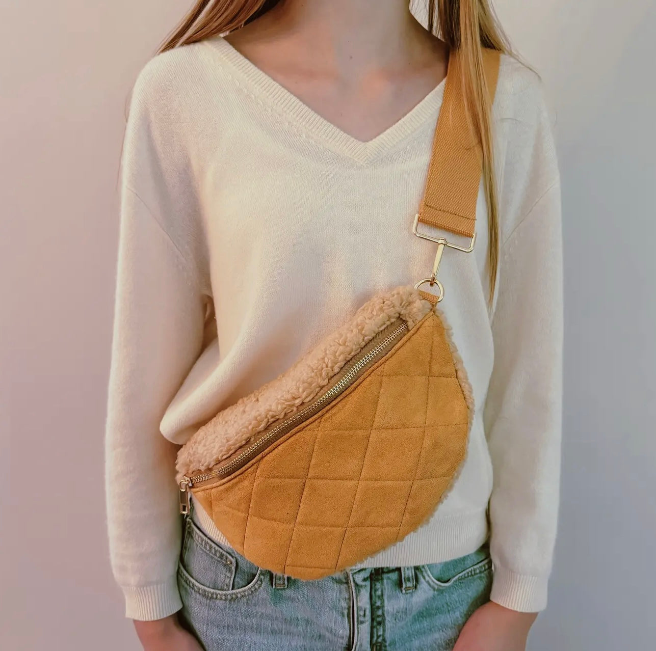 Fuzzy and Quilted Luxe Sling Bag