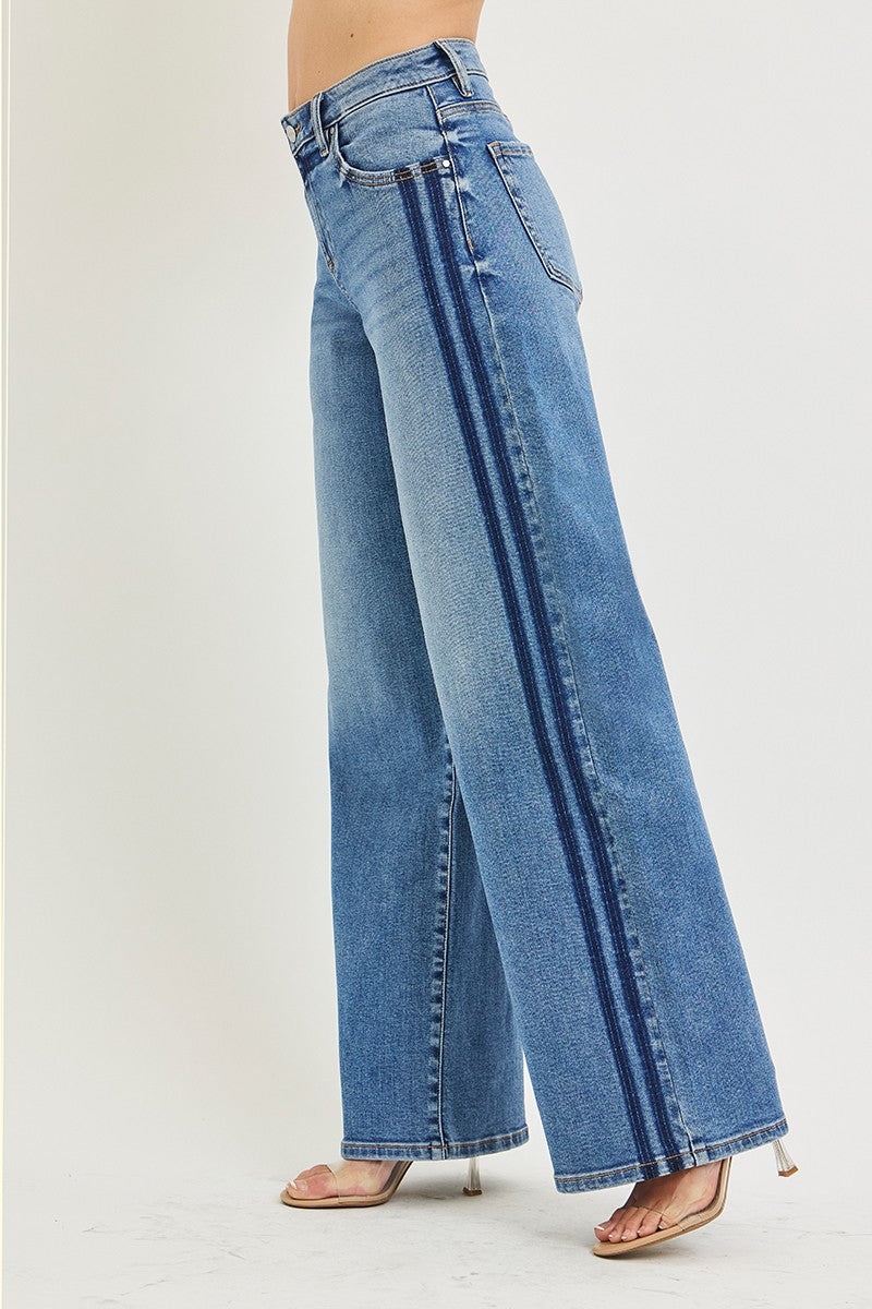 Risen Wide Leg With Side Stripe Jeans | Medium