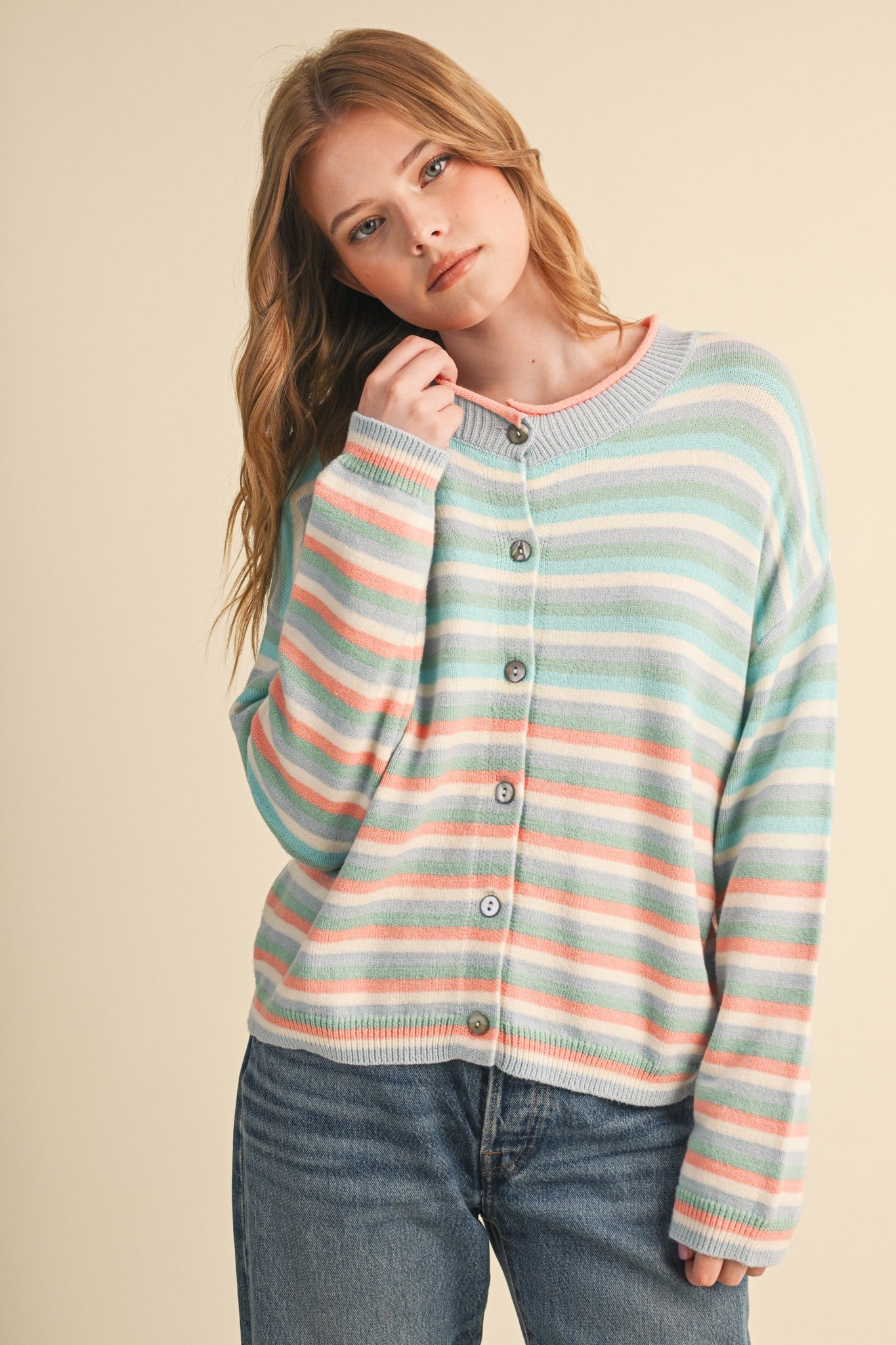Neveah Striped Sweater Cardigan