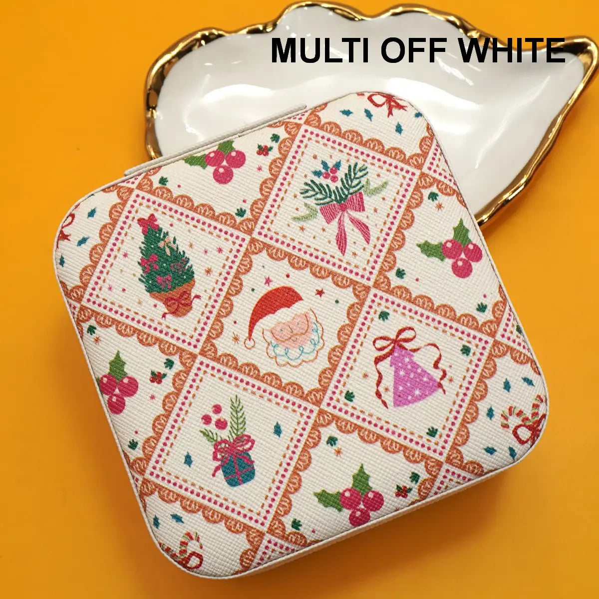 Holiday Jewelry Organizer Travel Box Case | Multi Off White