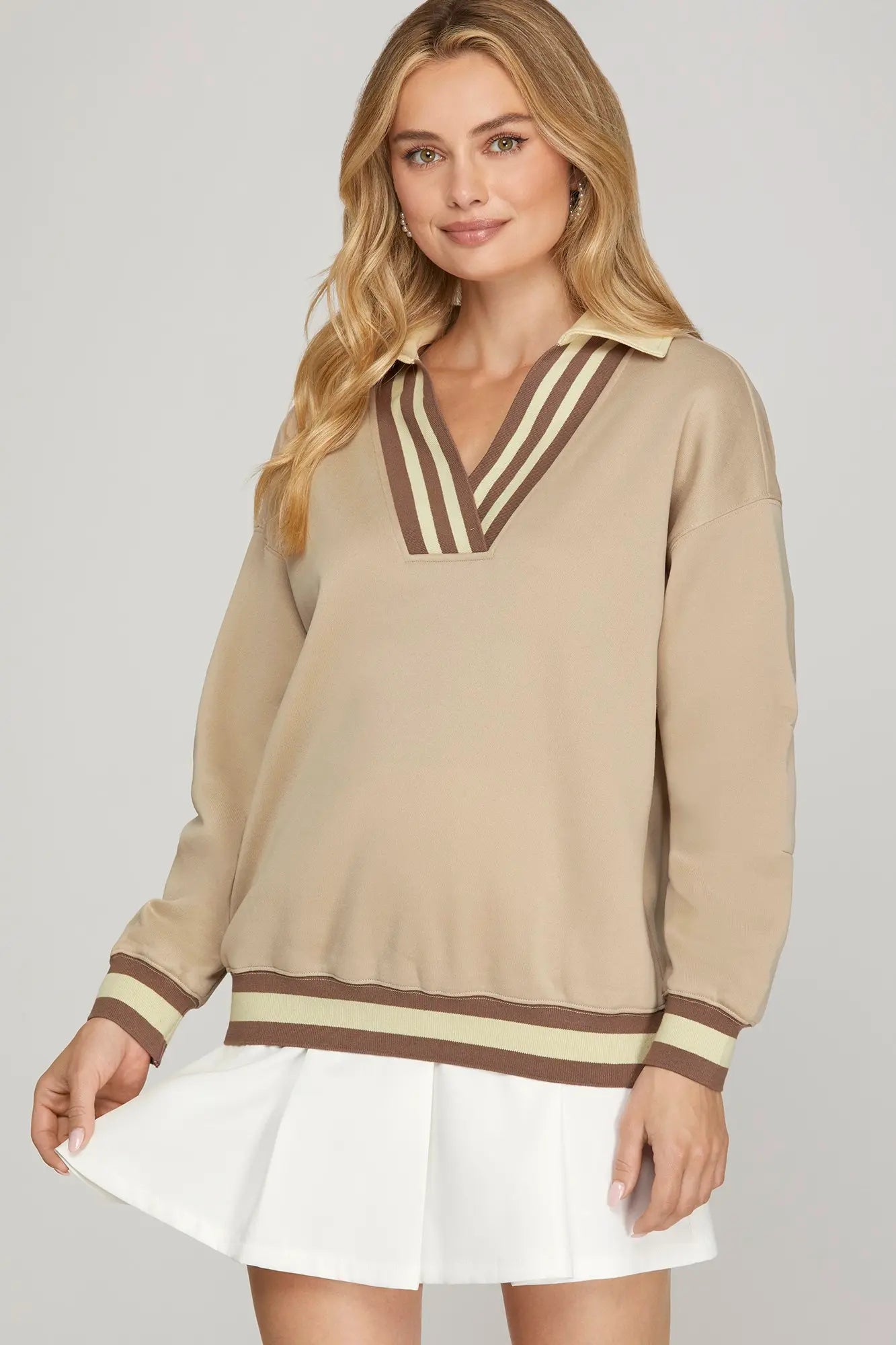Darcy Jersey Stripe Pullover | Taupe