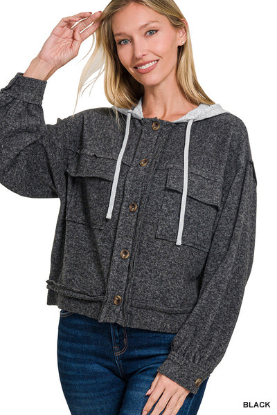Ellen Brushed Hooded Button-down Shacket