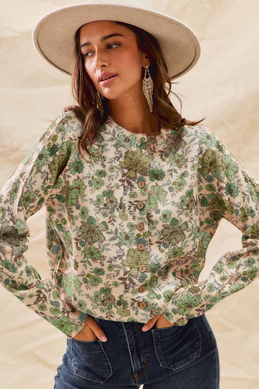 Aubrielle Floral Print Cardigan | Olive